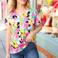 Fuchsia & Emerald Flat Floral V Neck Top