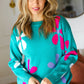 Adorable Turquoise Daisy Flower Jacquard Pullover Sweater