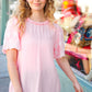 Spread Joy Blush Mock Neck Embroidered Woven Top