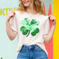 Saint Patty Sequin Clover French Terry Puff Sleeve Top