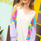 Feeling Bold Lilac Multicolor Stripe Collared V Neck Pullover