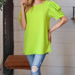 Neon Green Round Neck Puff Sleeve Crepe Top