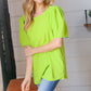 Neon Green Round Neck Puff Sleeve Crepe Top