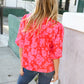 New Day Red Ribbon Bow Detail Floral Woven Blouse