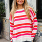 Follow Me Red/Pink Loose Knit Stripe Ribbed Pullover