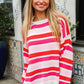 Follow Me Red/Pink Loose Knit Stripe Ribbed Pullover