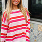 Follow Me Red/Pink Loose Knit Stripe Ribbed Pullover