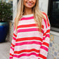 Follow Me Red/Pink Loose Knit Stripe Ribbed Pullover