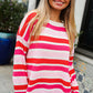 Follow Me Red/Pink Loose Knit Stripe Ribbed Pullover