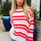 Follow Me Red/Pink Loose Knit Stripe Ribbed Pullover