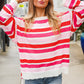 Follow Me Red/Pink Loose Knit Stripe Ribbed Pullover