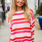 Follow Me Red/Pink Loose Knit Stripe Ribbed Pullover