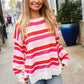 Follow Me Red/Pink Loose Knit Stripe Ribbed Pullover