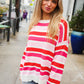 Follow Me Red/Pink Loose Knit Stripe Ribbed Pullover