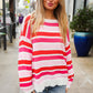 Follow Me Red/Pink Loose Knit Stripe Ribbed Pullover