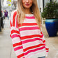 Follow Me Red/Pink Loose Knit Stripe Ribbed Pullover