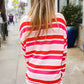 Follow Me Red/Pink Loose Knit Stripe Ribbed Pullover