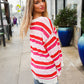 Follow Me Red/Pink Loose Knit Stripe Ribbed Pullover