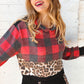 Plaid & Leopard Print Color Block Hoodie