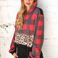 Plaid & Leopard Print Color Block Hoodie