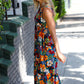 Teal & Maroon Flat Floral  Fit and Flare Sleeveless Maxi Dress