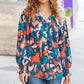 All I Ask Teal Floral Abstract Print V Neck Smocked Top