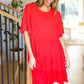 Feeling Bold Red Woven Panel Tiered Fluter Sleeve Dress