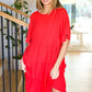 Feeling Bold Red Woven Panel Tiered Fluter Sleeve Dress