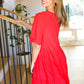 Feeling Bold Red Woven Panel Tiered Fluter Sleeve Dress