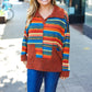 Casual Living Rust & Teal Striped Two Tone Knit Pocketed Top