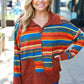 Casual Living Rust & Teal Striped Two Tone Knit Pocketed Top