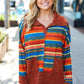 Casual Living Rust & Teal Striped Two Tone Knit Pocketed Top