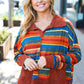 Casual Living Rust & Teal Striped Two Tone Knit Pocketed Top