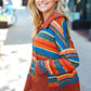 Casual Living Rust & Teal Striped Two Tone Knit Pocketed Top