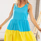 Blue Flare Color Block Tiered Woven Dress