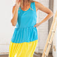 Blue Flare Color Block Tiered Woven Dress