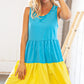 Blue Flare Color Block Tiered Woven Dress