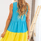 Blue Flare Color Block Tiered Woven Dress