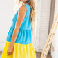 Blue Flare Color Block Tiered Woven Dress