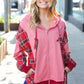 Adorable in Marsala Plaid Color Block Zipper French Terry Hoodie