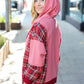 Adorable in Marsala Plaid Color Block Zipper French Terry Hoodie