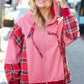 Adorable in Marsala Plaid Color Block Zipper French Terry Hoodie