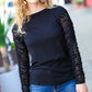 Can't Help But Love Black Shirred Velvet Mesh Blouse