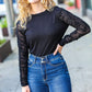 Can't Help But Love Black Shirred Velvet Mesh Blouse