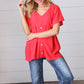 Cherry Red Babydoll Button Down Raglan Woven Top