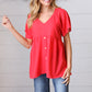 Cherry Red Babydoll Button Down Raglan Woven Top