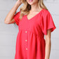 Cherry Red Babydoll Button Down Raglan Woven Top