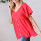 Cherry Red Babydoll Button Down Raglan Woven Top