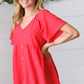 Cherry Red Babydoll Button Down Raglan Woven Top