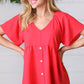 Cherry Red Babydoll Button Down Raglan Woven Top